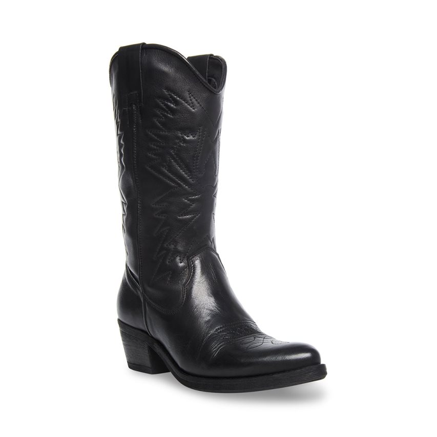 Black Steve Madden Hayward Leather Women's High Boots | PH 1320JQS